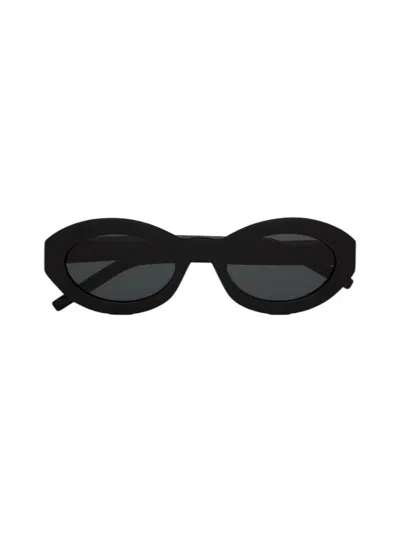 Saint Laurent Oval Frame Sunglasses Metal Hinges In Black