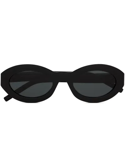 Saint Laurent Oval Frame Sunglasses Metal Hinges In Black