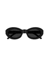 Saint Laurent Oval Frame Sunglasses Metal Hinges In 001 Black Black Black