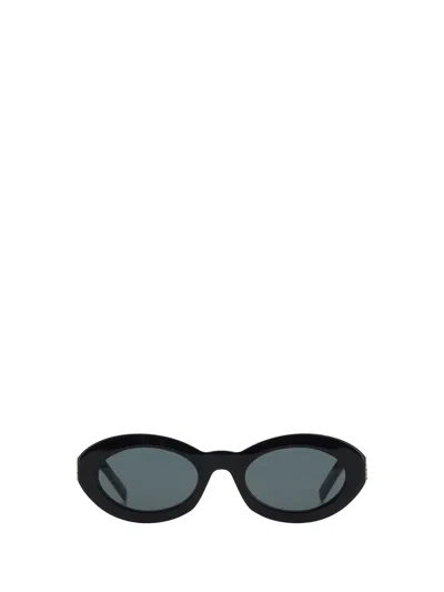 Saint Laurent Oval Frame Sunglasses Metal Hinges In Black