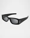 Saint Laurent Sl M140 Rectangular Acetate Sunglasses In Shiny Solid Black Shiny Silver