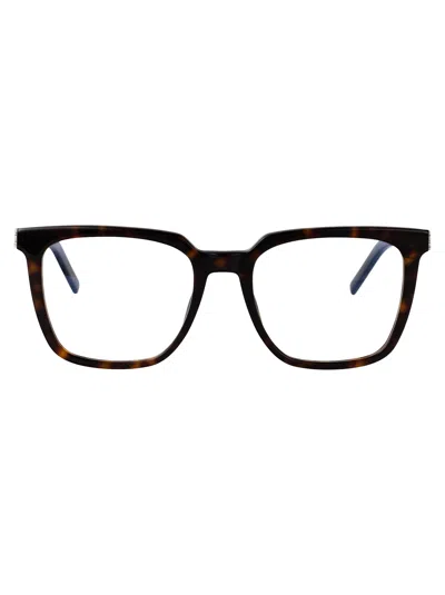 Saint Laurent Havana-havana-transparent Recycled Acetate Glasses In Brown