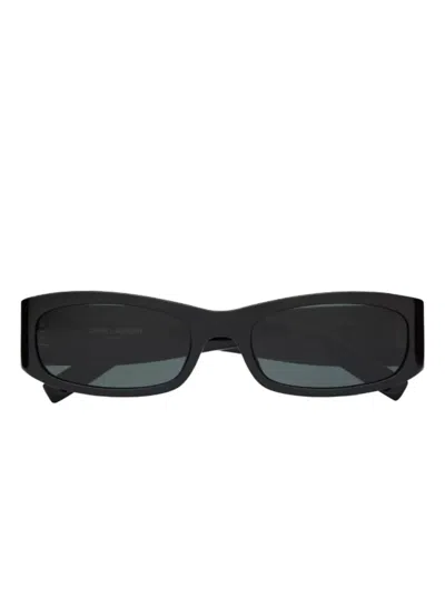 Saint Laurent Sl M152 Logo-plaque Rectangle Sunglasses In Black