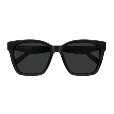 Saint Laurent Sl M171/f Linea Monogram 001 Black Sunglasses In Purple