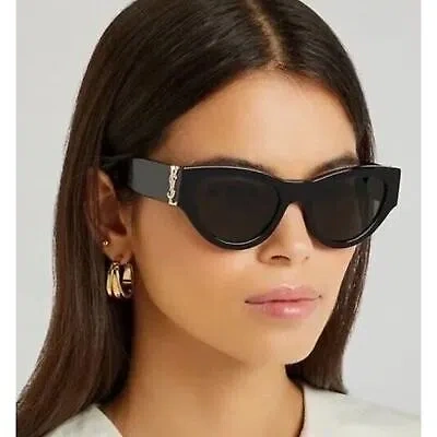 Pre-owned Saint Laurent Sl M94 001 Black Gold Dark Grey Lenses Sunglasses Cateye Authentic In Gray