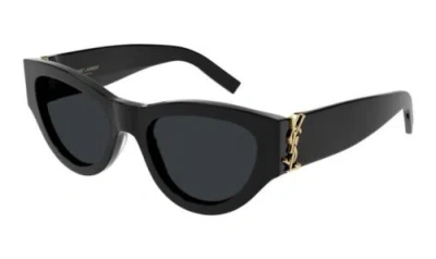 Pre-owned Saint Laurent Sl M94 001 Black Gold Dark Grey Lenses Sunglasses Cateye Authentic In Gray