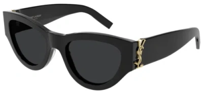 Pre-owned Saint Laurent Sl-m94-001 Oval Black In Gray