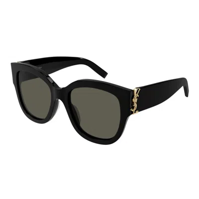 Pre-owned Saint Laurent Sl M95/f - 001 Black-grey Shiny Lens Sunglasses 56mm Authentic In Gray