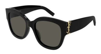 Pre-owned Saint Laurent Sl-m95/f-001 Cat Eye Black In Gray