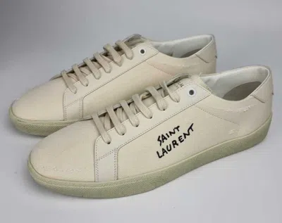 Pre-owned Saint Laurent Sl/06 Court Cotton Beige Sneakers