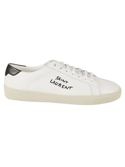 Saint Laurent White Leather Trainers In Blanc Optic/nero