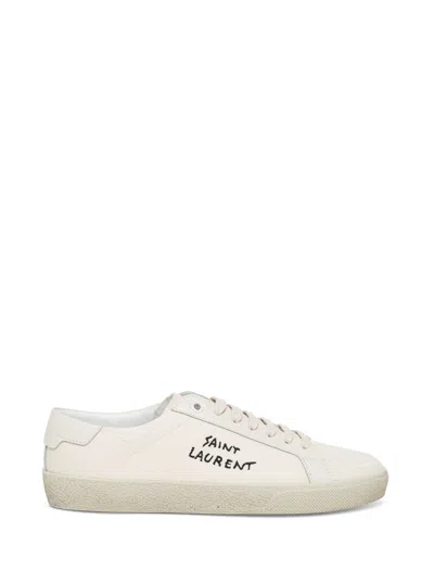 Saint Laurent Sl/06 Signature White Leather And Cotton Sneakers  Woman