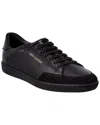 Saint Laurent Leather Sneakers With Almond Toe And Perforated Style In Black