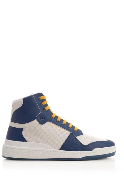 Saint Laurent Sl24 Leather High-top Sneakers In Blue,white
