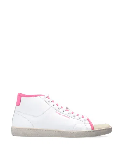Saint Laurent Sl/39 Logo Mid-top Sneakers In White
