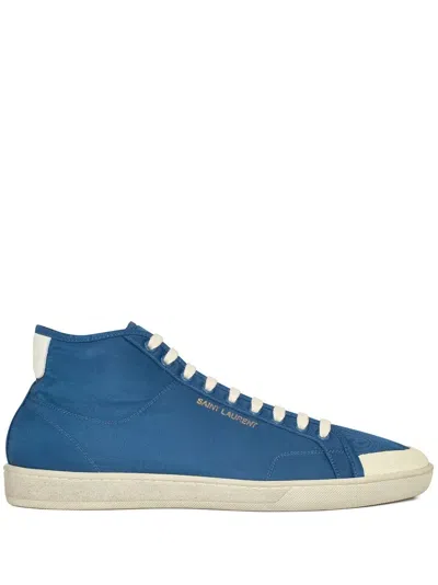 Saint Laurent Blue Sl 39 Court Classic Logo Mid Top Sneakers In Navy