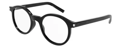 Pre-owned Saint Laurent Sl521opt 001 Black-black Full-rim Round Unisex Eyeglasses In Clear