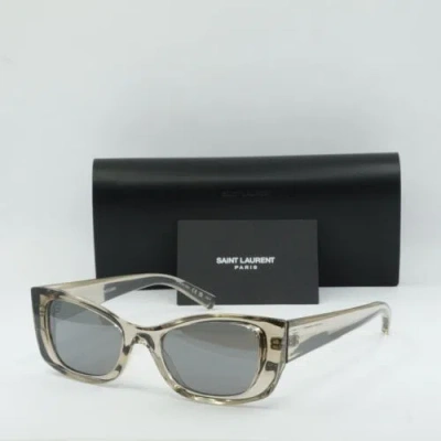 Pre-owned Saint Laurent Sl593 003 Beige/silver Mirrored 52-20-145 Sunglasses