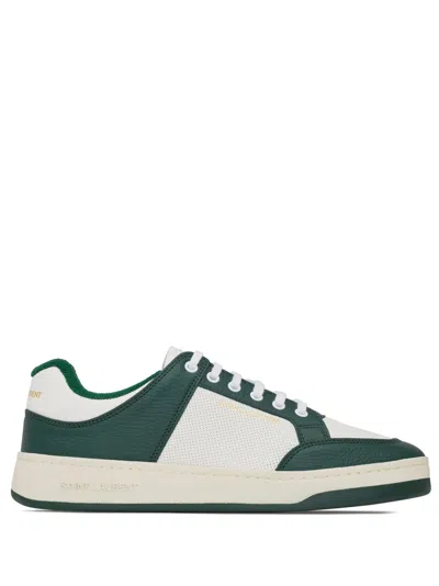 Saint Laurent Low Lace-up Sneakers With Perforated Leather In Green