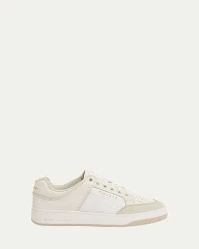 Saint Laurent Sl61 Mixed Leather Low-top Sneakers In Marmo Coffee/white