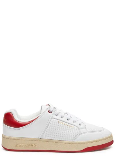 Saint Laurent Sl61 Panelled Leather Sneakers In White