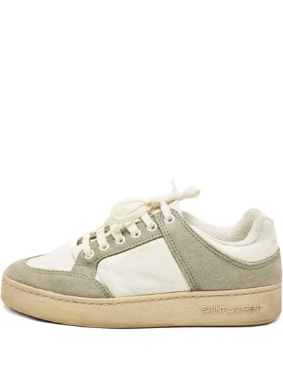 Pre-owned Saint Laurent Sl/61 Panelled Suede Sneakers In White