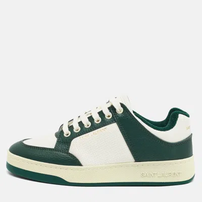 Pre-owned Saint Laurent Sl/61 Size 37 White/green Perforated Leather Low Top Sneakers