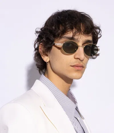 Pre-owned Saint Laurent Sl692 003 Gold Green Oval Unisex Sunglasses