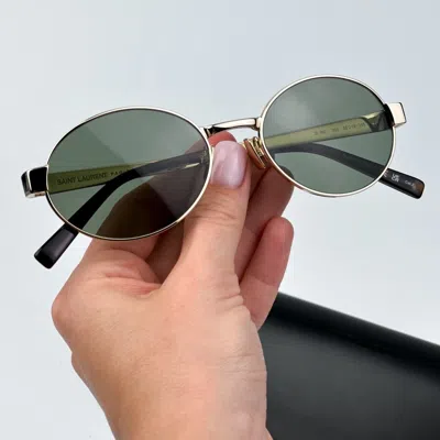 Pre-owned Saint Laurent Sl692 003 Gold Green Oval Unisex Sunglasses