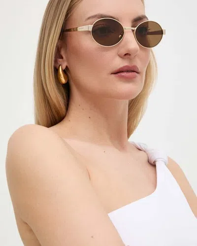 Pre-owned Saint Laurent Sl692 004 Gold Brown Oval Women Sunglasses