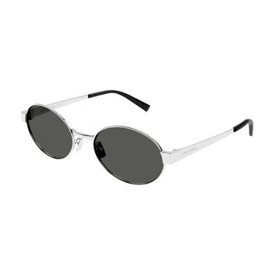 Saint Laurent Sl692001 Round Silver Frame Sunglasses In Green