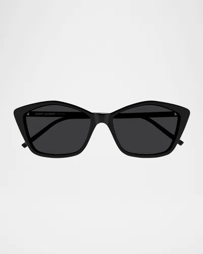Saint Laurent Sl775 Cat-eye Acetate Sunglasses In Shiny Solid Black