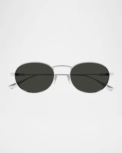 Saint Laurent Sl799 Round Metal Sunglasses In Shiny Silver