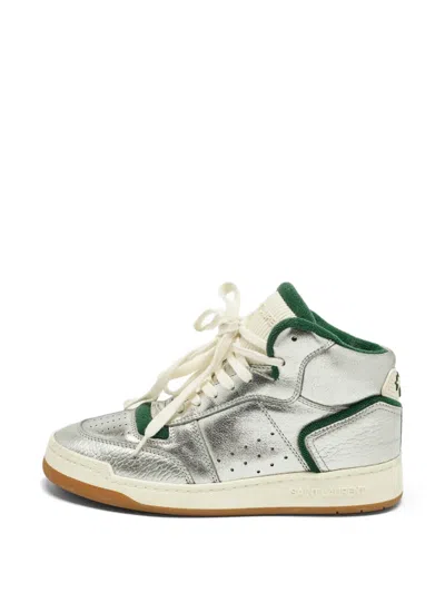Pre-owned Saint Laurent Sl/80 High-top Sneakers In Silver