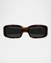 Saint Laurent Sl809 Acetate Rectangle Sunglasses In Shiny Medium Havana