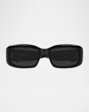 Saint Laurent Sl809 Acetate Rectangle Sunglasses In Shiny Solid Black
