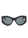Saint Laurent Curved Arm Oval Frame Sunglasses In Black