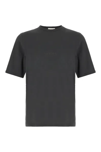 Saint Laurent Dark Grey T-shirt With Logo Lettering On The Front Tone-on-tone In Cotton Man In Animal Print