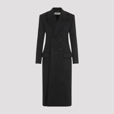 SAINT LAURENT SLATE WOOL AND CASHMERE COAT