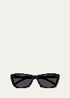 Saint Laurent Sleek Acetate Cat-eye Sunglasses In Shiny Solid Black