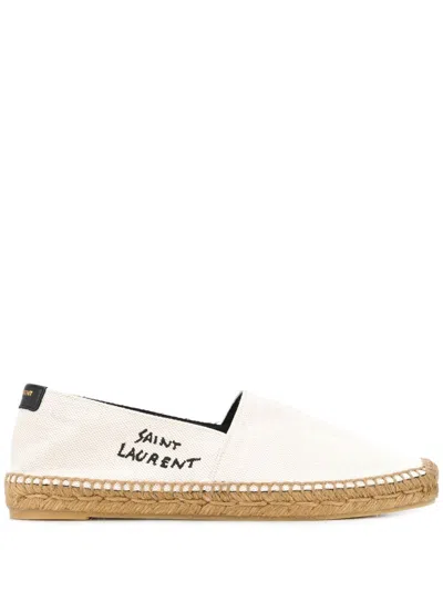SAINT LAURENT SLEEK AND CHIC IVORY LOGO-EMBROIDERED ESPADRILLES FOR WOMEN | SS24 COLLECTION
