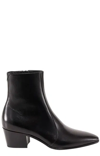 Saint Laurent Sleek Leather Mid-heel Boots For Fashion-forward Women In Black