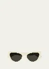 Saint Laurent Sleek Logo Plastic Cat-eye Sunglasses In Shiny Solid Ivory