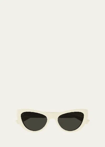 Saint Laurent Sleek Logo Plastic Cat-eye Sunglasses In Shiny Solid Ivory