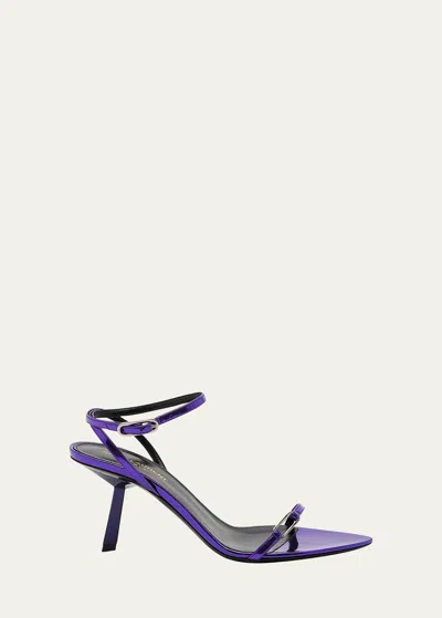 Saint Laurent Sleek Mirror Ankle-strap Kitty Sandals In Purple