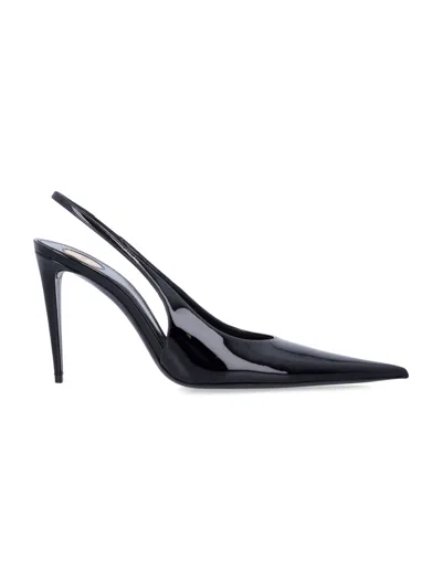 Saint Laurent Sleek Pointed Toe Slingback Pumps With Covered Stiletto Heel In Black
