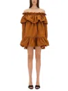 Saint Laurent Flounces Mini Dress In Brown
