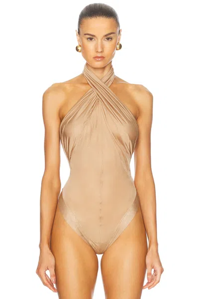 Saint Laurent Sleeveless Bodysuit In Noisette