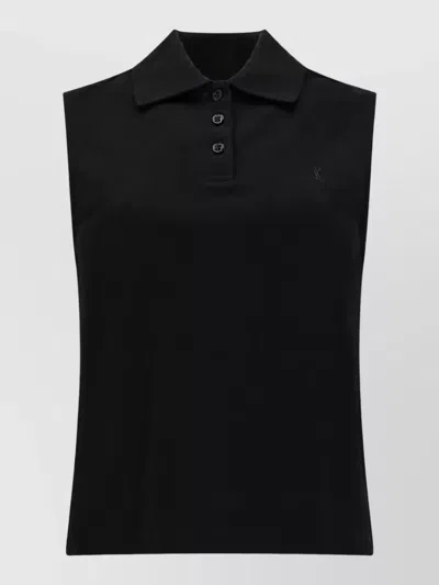 Saint Laurent Sleeveless Denim Polo Top In Black