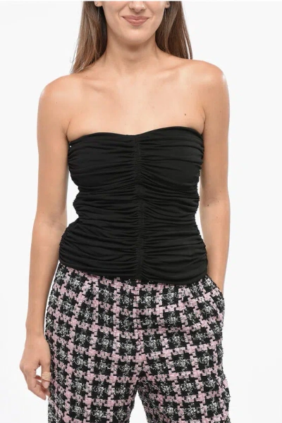 Saint Laurent Sleeveless Draped Cropped Top In Black